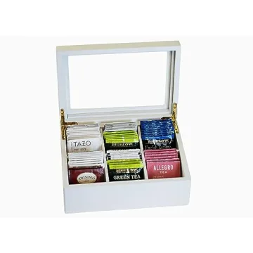Break Tradition Wooden Tea Organizer: Elegant Black Tea Chest with 6 Compartments & Clear Top