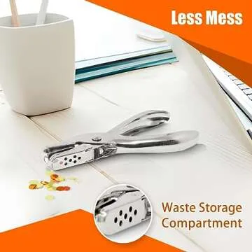 Durable 1 Hole Puncher - 8 Sheet Capacity, Silver Color