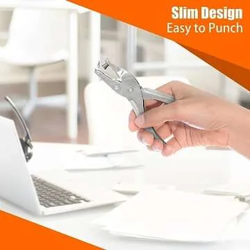 Durable 1 Hole Puncher - 8 Sheet Capacity, Silver Color