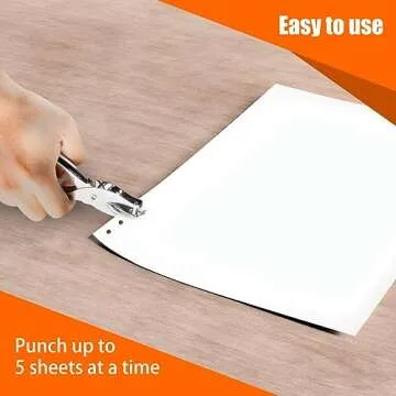 Durable 1 Hole Puncher - 8 Sheet Capacity, Silver Color