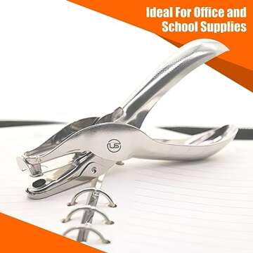 Durable 1 Hole Puncher - 8 Sheet Capacity, Silver Color