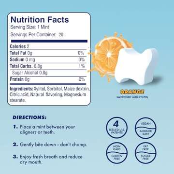 Movemints Clear Aligner Mints - Patented Aligner Seating Mints - Edible Alternative to Aligner Chewies - Xylitol Mints for Dry Mouth - Orange (3 Pack)