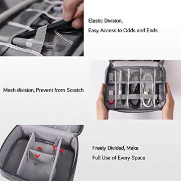 Electronics Organizer Waterproof Carrying Cases - Universal Electronics Accessories Travel Cases for Charging Cord, Power Bank, Cables, Earphone, Ipad Mini, Calculator, Customize Inside with Dividers
