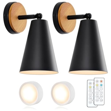 haultop 120 hrs Wood Battery Operated Wall Sconce, IR Remote Control Battery Operated Sconces, Matte...