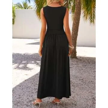 ZESICA Women's Flowy Maxi Dress with Pockets, Black