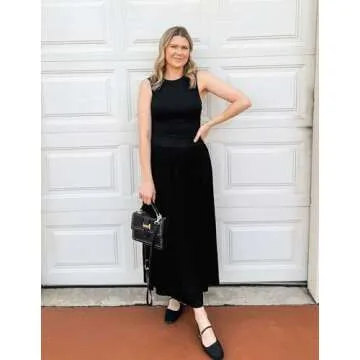 ZESICA Women's Flowy Maxi Dress with Pockets, Black