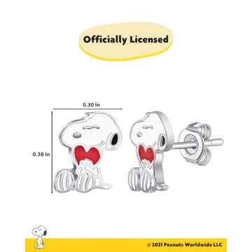 Peanuts Snoopy Heart Stud Earrings - Officially Licensed