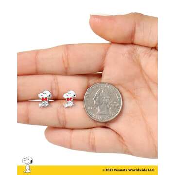 Peanuts Snoopy Heart Stud Earrings - Officially Licensed