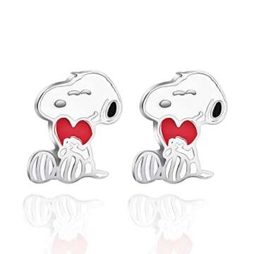 Peanuts Snoopy Heart Stud Earrings - Officially Licensed
