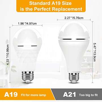 A19 Rechargeable Light Bulbs, 12W Emergency Light Bulbs for Power Failure, 1200mAh Battery Light Bulb, E26/E27 5000K Daylight Rechargeable Lights for Home Daily, Emergency Use and Hurricane Supplies