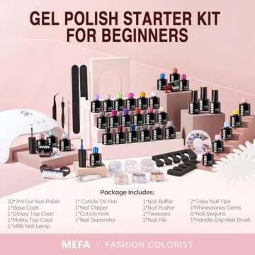 MEFA 56 Pcs Gel Nail Polish Kit with U V Light, 32 Colors All Seasons Soak Off Gel Polish Nail Set with Matte/Glossy Base Top Coat Essential Manicure Tools Nails Art DIY Valentine Gifts for Women