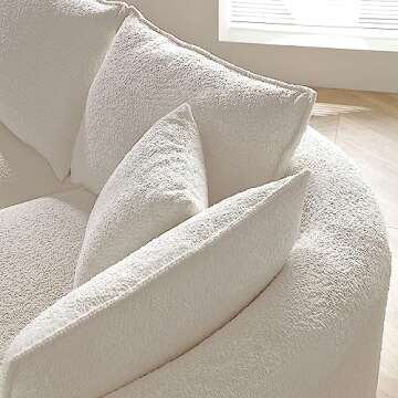 WILLIAMSPACE 124.8" Modern Curved Sofa Couch, Upholstery Boucle Sofa Couch with Pillows, Right Hand Facing Sectional Boucle Fabric Couch for Living Room (Right-Facing,Light Cream)