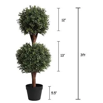 （Set of 2） Lifelike 3Ft arfiticial Double Ball Topiary Trees Outdoor Faux Topiary Tree for Out D...