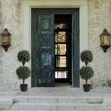 （Set of 2） Lifelike 3Ft arfiticial Double Ball Topiary Trees Outdoor Faux Topiary Tree for Out Door Porch Decor
