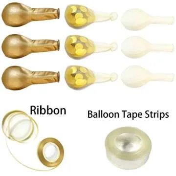 Gold Balloons,DIY Balloon Arch Kit - 12 Inch Balloons 52 PCS -White, Gold,Confetti Balloons, with Ribbon and Tape Strips,for Birthday, Wedding, Baby Shower Party,Halloween Decoration