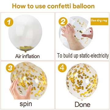 Gold Balloons,DIY Balloon Arch Kit - 12 Inch Balloons 52 PCS -White, Gold,Confetti Balloons, with Ribbon and Tape Strips,for Birthday, Wedding, Baby Shower Party,Halloween Decoration