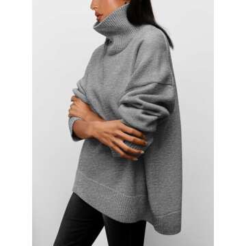 PRETTYGARDEN Women's Turtleneck Oversized Sweater Long Sleeve Chunky Knit Pullover Casual Winter Jumper Tops (Grey,Large)