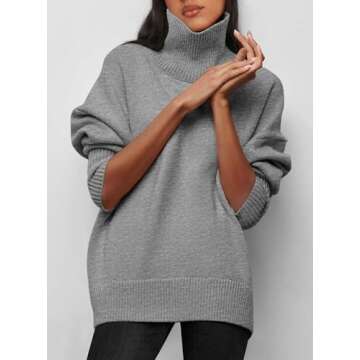 PRETTYGARDEN Women's Turtleneck Oversized Sweater Long Sleeve Chunky Knit Pullover Casual Winter Jumper Tops (Grey,Large)