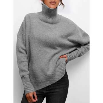 PRETTYGARDEN Women's Turtleneck Oversized Sweater Long Sleeve Chunky Knit Pullover Casual Winter Jumper Tops (Grey,Large)