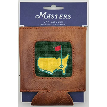 Masters Logo Needlepoint Brown Leather Can Cooler