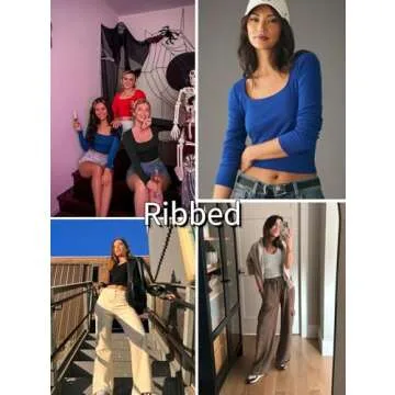 Zeagoo Women's Long Sleeve Ribbed Slim Fitted Shirts Square Neck Casual Basic Y2K Crop Tops Black