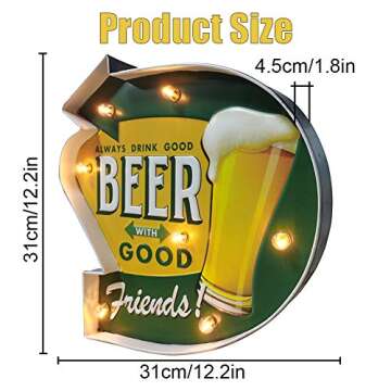 Bar Light Up Signs, Arikit Metal Wall Decorations, Retro Tin Vintage Decor Signs, Handmade Wall Art ...