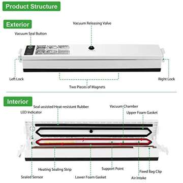 Goscien Food Vacuum Sealer Machine - One-Button Sealing System for Dry & Moist Food Preservation