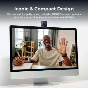 OBSBOT Meet AI-Powered 4K Webcam, AI Framing & Autofocus, Webcam with Microphone, Background Bokeh, 60 FPS, HDR Low-Light Correction, Beauty Mode, Webcam for PC, Streaming, Conference, Gaming, etc.