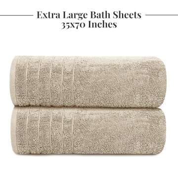 Tens Towels Pack of 2 Extra Large Bath Sheets 35 x 70 Inches, 100% Cotton, Larger & Lighter Weight, Quicker to Dry, Super Soft & Absorbent, Oversized Bath Towels, Beige