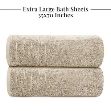 Tens Towels Pack of 2 Extra Large Bath Sheets 35 x 70 Inches, 100% Cotton, Larger & Lighter Weight, Quicker to Dry, Super Soft & Absorbent, Oversized Bath Towels, Beige