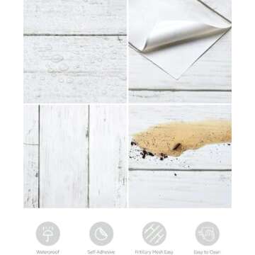 Abyssaly White Gray Wood Contact Paper Self-Adhesive Removable Wood Peel and Stick Wallpaper Decorat...