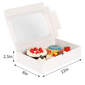 Moretoes 15pcs Bakery Boxes,12x8x2.5 Treat Boxes, White Cookie Boxes, Dessert Boxes for Chocolate Co...