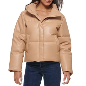 Levi's Women's Vegan Leather Quilted Short Puffer Jacket - Stylish & Warm