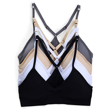 Kalon Women’s 4 Pack Racerback Sports Bralette Seamless Wireless Comfort Bra (Small, Basics)