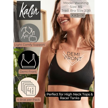 Kalon Women’s 4 Pack Racerback Sports Bralette Seamless Wireless Comfort Bra (Small, Basics)