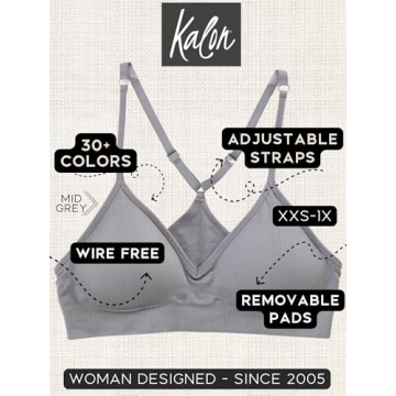 Kalon Women’s 4 Pack Racerback Sports Bralette Seamless Wireless Comfort Bra (Small, Basics)