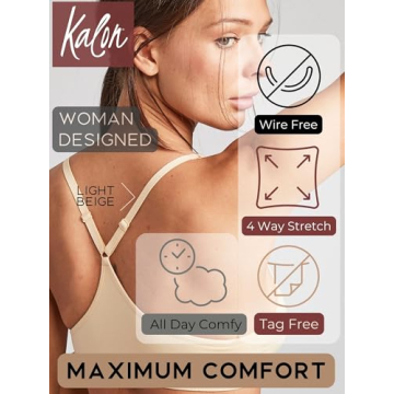 Kalon Women’s 4 Pack Racerback Sports Bralette Seamless Wireless Comfort Bra (Small, Basics)