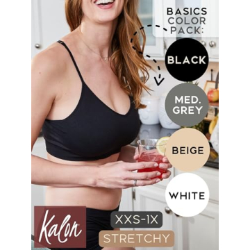 Kalon Women’s 4 Pack Racerback Sports Bralette Seamless Wireless Comfort Bra (Small, Basics)