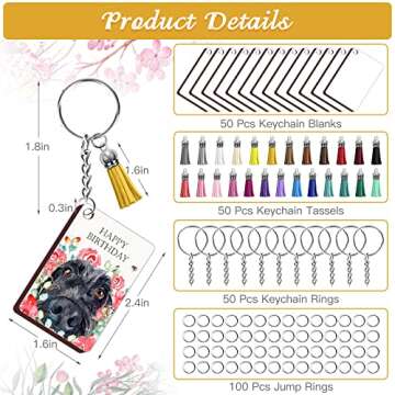 ZOCONE 250 Pcs Rectangle Sublimation Keychain Blanks Set for DIY Gifts