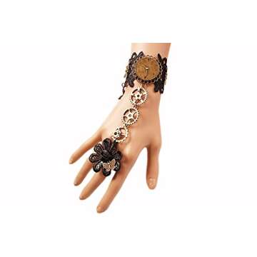 Gothic Black Lace Steampunk Bracelet & Ring Set