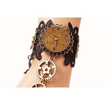 Gothic Black Lace Steampunk Bracelet & Ring Set