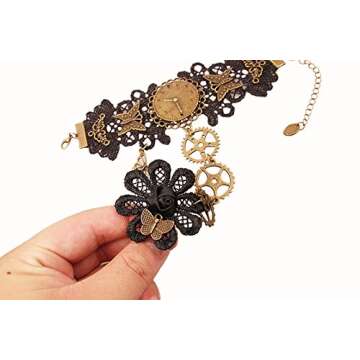 Gothic Black Lace Steampunk Bracelet & Ring Set
