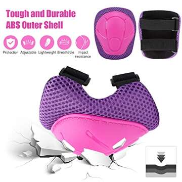 SAMIT Knee Pads for Kids 3-8 Years Boys Girls Protective Gear Set Toddler Knee and Elbow Pads with Wrist Guards 6 in 1 Safety Gear Set for Skating Cycling Bike Rollerblading Scooter Roller Skates