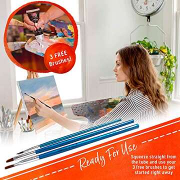 Vibrant Non-Toxic Acrylic Paint Set - 12 Colors & Brushes