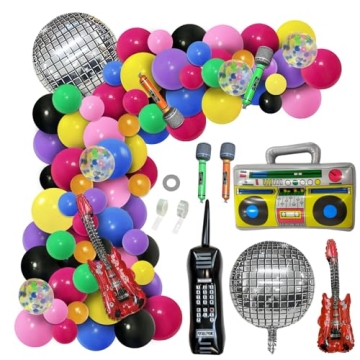 JULLIZ 126pcs 80s 90s Theme Party Decorations Balloon Garland Kit with Disco Balls