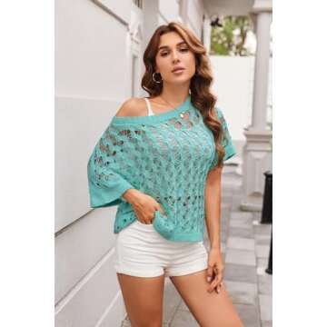 Summer Sweaters for Women 2025 Knitted Tops Short Sleeve Sweaters Round Neck Casual Crochet Pullover...