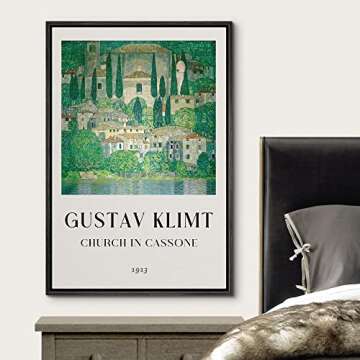 wall26 Framed Canvas Print Wall Art Church in Cassone by Gustav Klimt Nature Wilderness Illustrations Fine Art Farmhouse/Country Decorative for Living Room, Bedroom, Office - 24"x36" Black