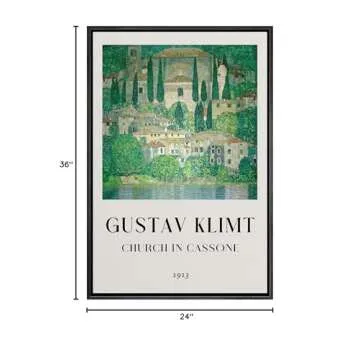 wall26 Framed Canvas Print Wall Art Church in Cassone by Gustav Klimt Nature Wilderness Illustrations Fine Art Farmhouse/Country Decorative for Living Room, Bedroom, Office - 24"x36" Black