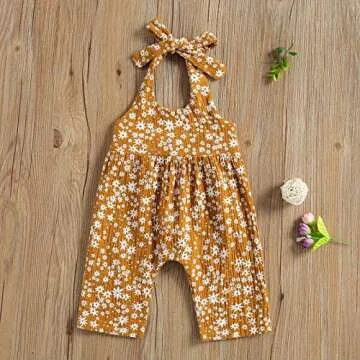 Baby Girls Daisy Playsuits Bodysuit+Headband Print Halter Romper Floral Jumpsuit Infant Summer Clothes (A-Yellow, 0-6 Months)