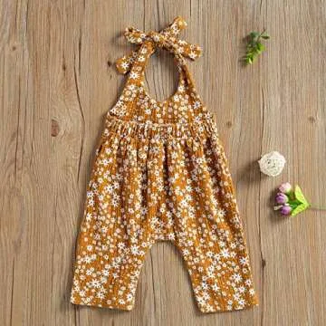 Baby Girls Daisy Playsuits Bodysuit+Headband Print Halter Romper Floral Jumpsuit Infant Summer Clothes (A-Yellow, 0-6 Months)